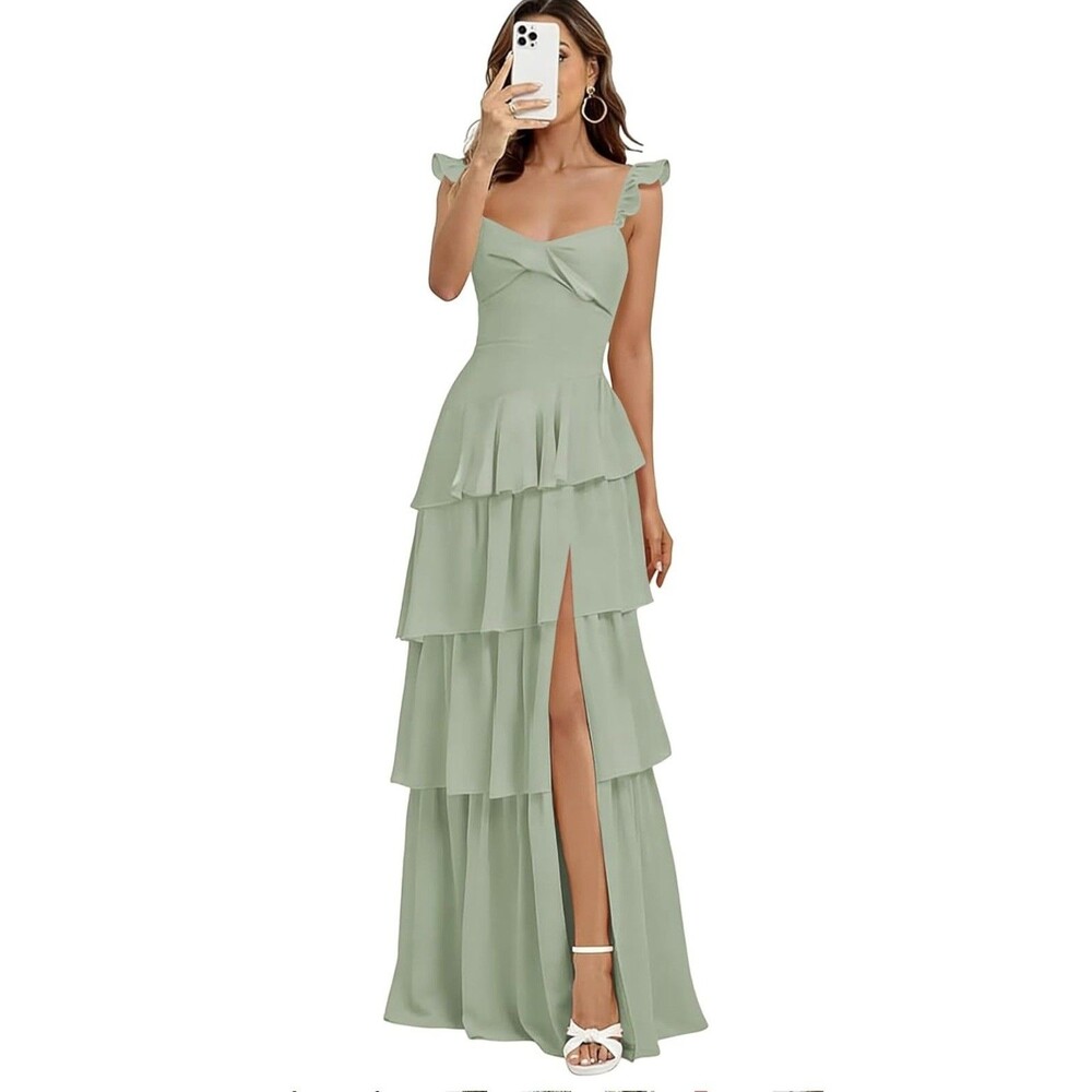 Cap Sleeve Chiffon Long Formal Dress size 20 Green color